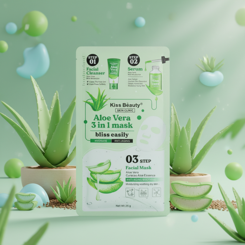 Набор для ухода за лицом Kiss Beauty Aloe Vera 3 в 1: Очищение, Питание и Увлажнение