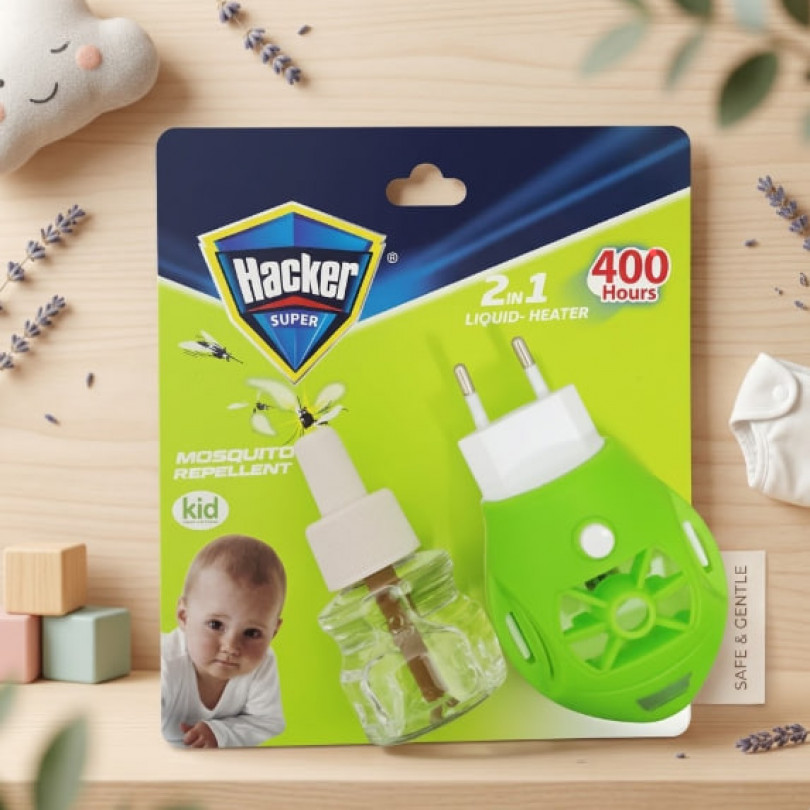Hacker SUPER Kid – Электрофумигатор 2-в-1 + Жидкость от комаров для детей