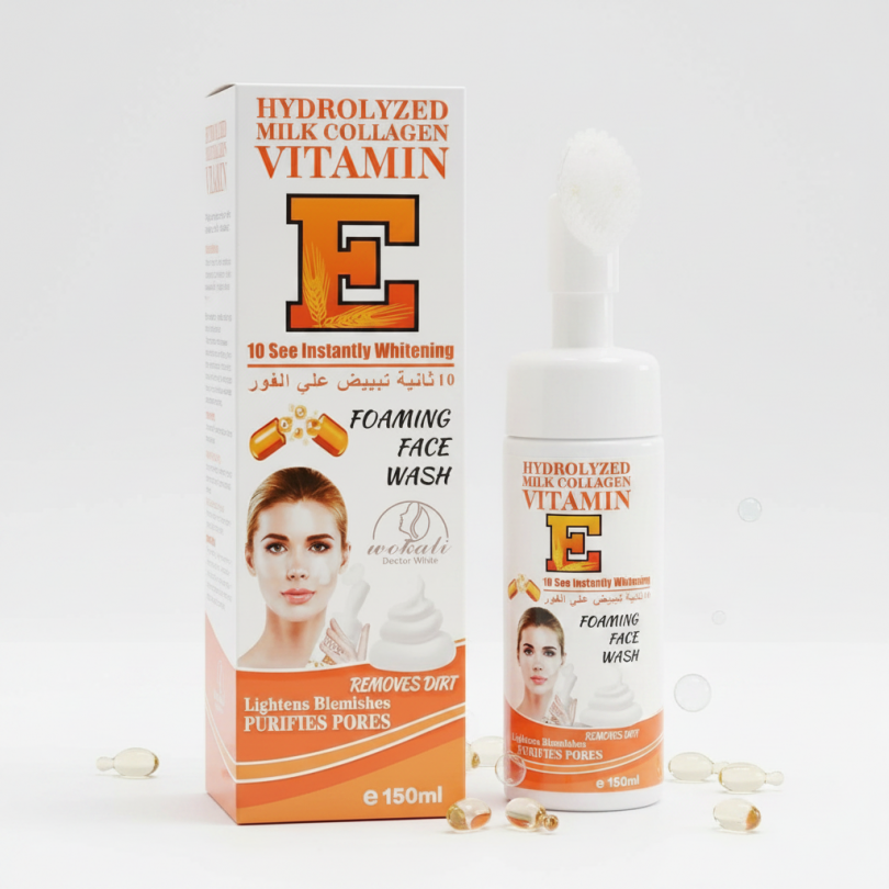 Осветляющая пенка для умывания Wokali Vitamin E с массажной щеточкой (150 мл)