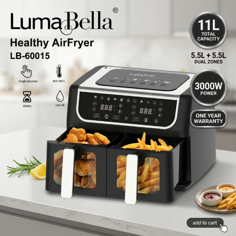 Аэрофритюрница Luma Bella, 3000Вт, 5,5л+5,5л, LB-60015